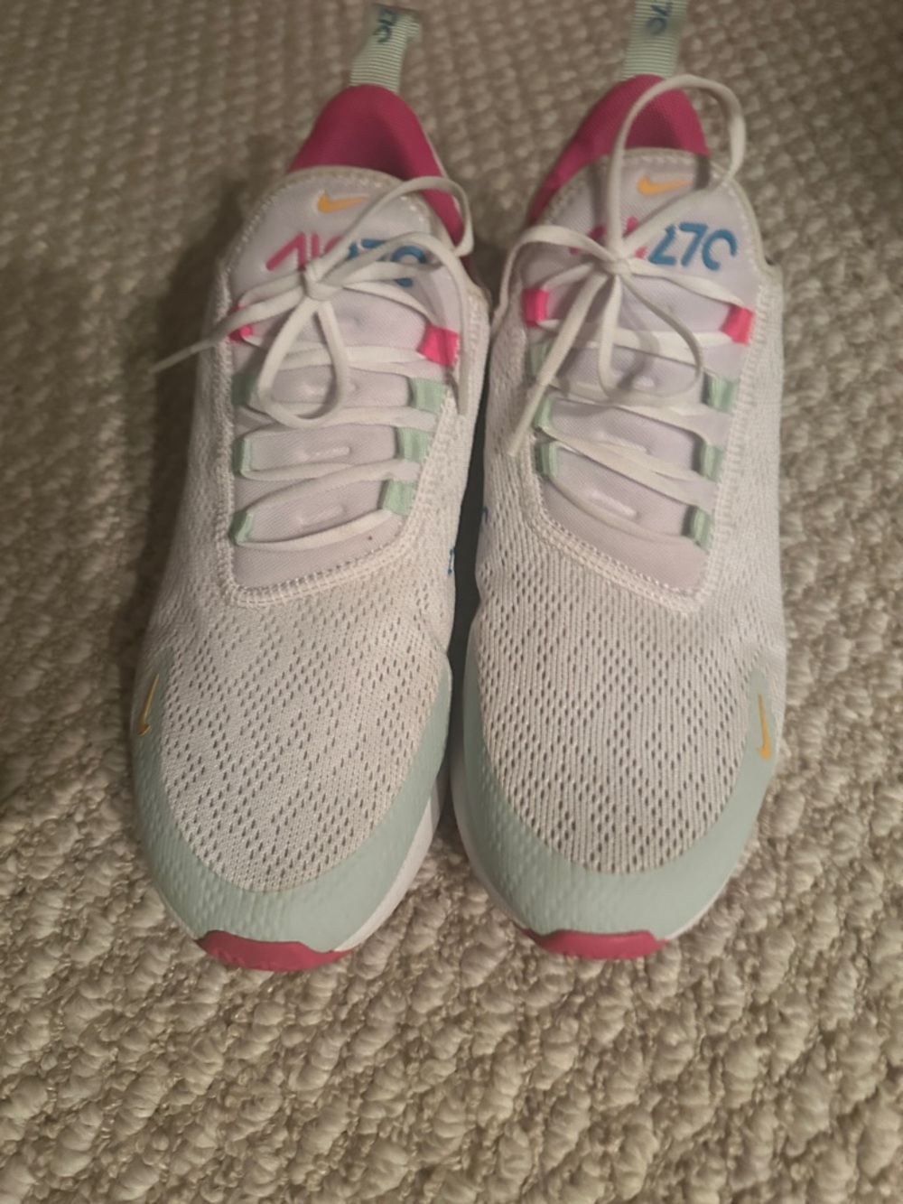 Nike Women’s White Air 270 Sneakers with Pink and Mint Accents